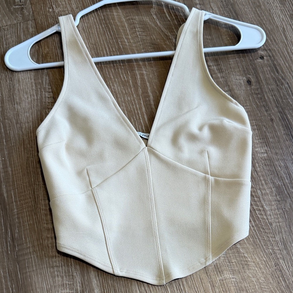 Abercrombie & Fitch Cream V-Neck Structured Corset Crop Top